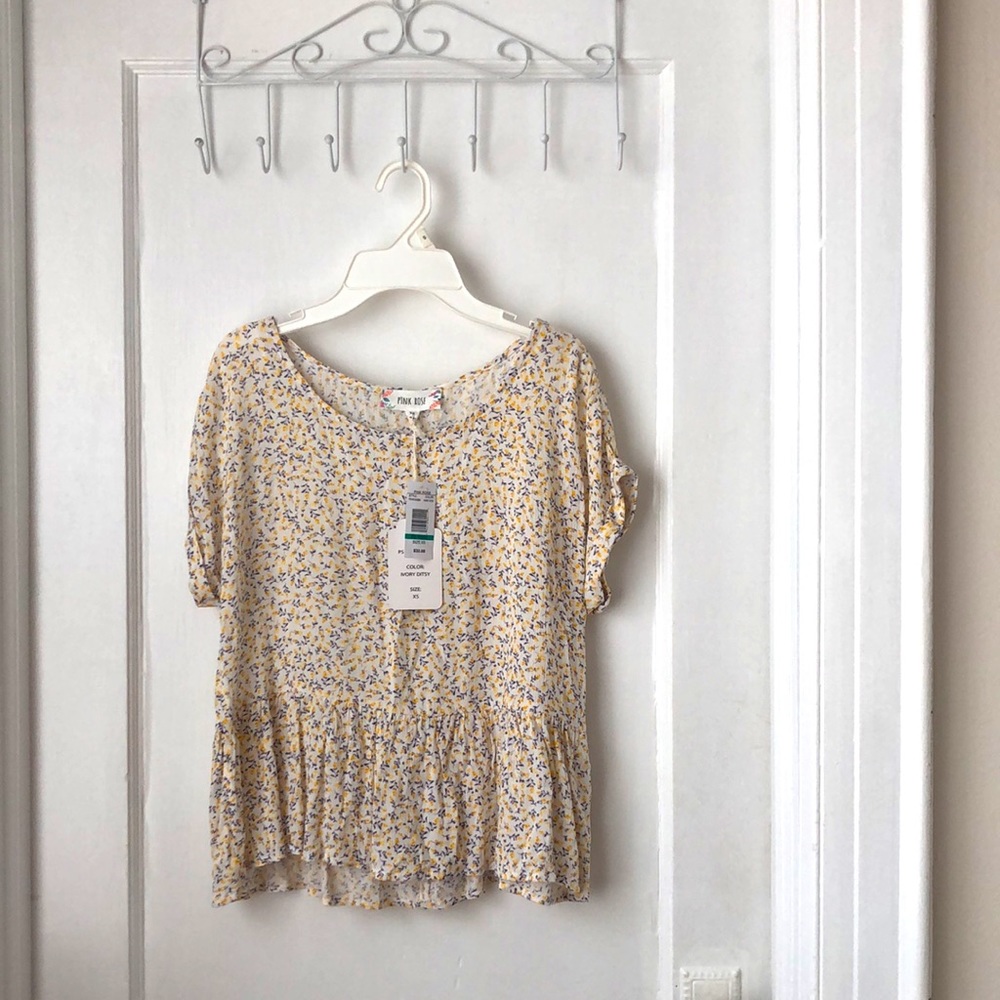 Yellow Ditsy Woven Top